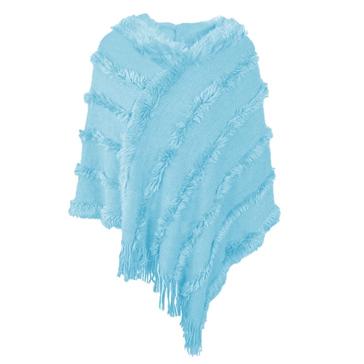 Elegante Maglione Poncho Donna Invernale Poncho con Cappuccio Mantella Scialle Uncinetto con Strisce di Peluche e Franges Scialle della Moda Monocromo Irregular Moda Giovane Top
