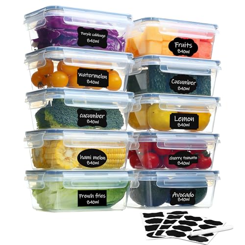 Goldeluxe Lot de 10 boîtes de conservation avec couvercle, boîtes pour congélateur, boîtes à repas, sans BPA, hermétiques, empilables – Ensemble de...