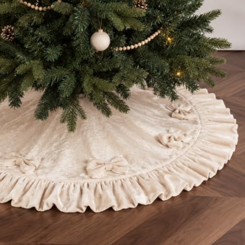 Wironlst 36″ Cream Velvet Christmas Tree Skirt – 36 inch cream velvet tree skirt