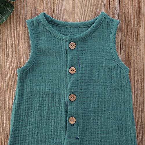 Unisex Baby Girls Boys One Piece Romper Sleeveless Button Bodysuit Jumpsuit Shorts Pajams Clothes Set 0-24M (Blue, 12-18M) #TOP2