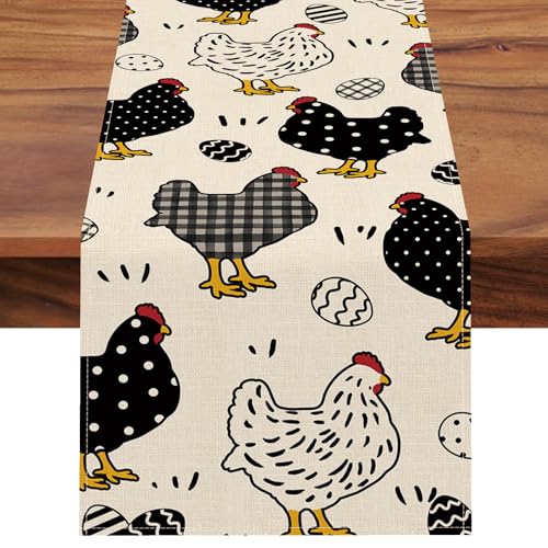 Seliem Camino de Mesa de gallina de Pascua, Huevos de Pascua Blancos y Negros, Lunares, Granja, Cocina, Comedor, decoración de Primavera, arpillera, decoración del hogar, Suministros de Fiesta para