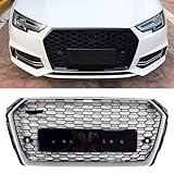 B9 RS4 Grille Style Hex Grille Honeycomb Mesh Grill Fit for Au.di A4/S4 B9 2017-2019 Silver Frame