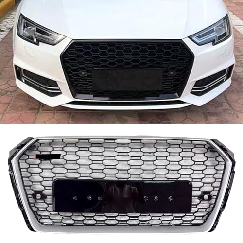 B9 RS4 Grille Style Hex Grille Honeycomb Mesh Grill Fit for Au.di A4/S4 B9 2017-2019 Silver Frame