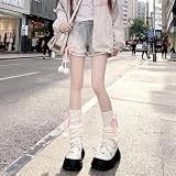 ACOLY Para skarpetek Y2K z kokardkami i kokardkami w stylu Harajuku Kawaii, ocieplacze na nogi z prążkowanej dzianiny Y2K z lat 80. (różowe kokardy)