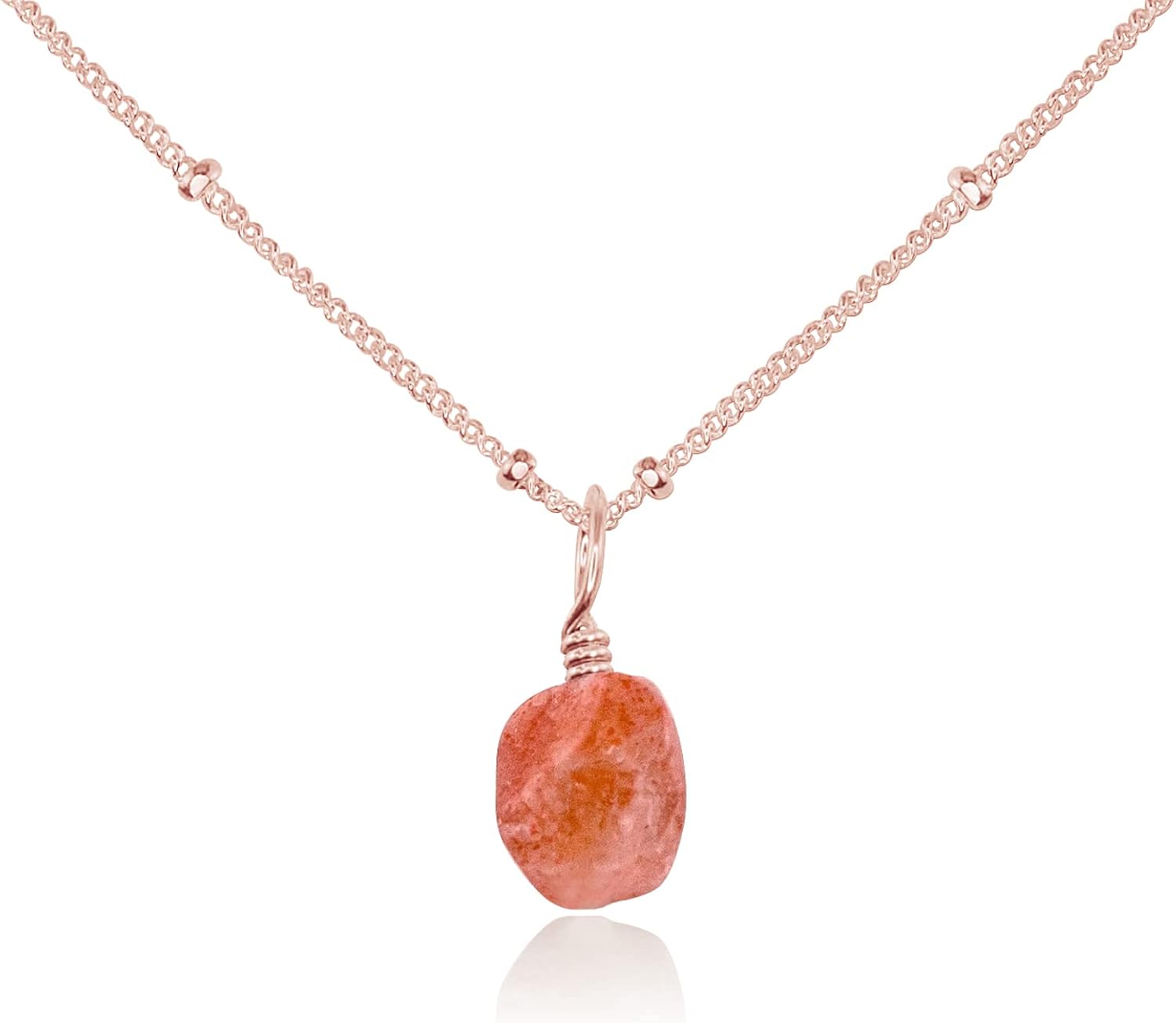 Sunstone Raw Crystal Pendant Necklace in 14k Rose Gold Fill Satellite