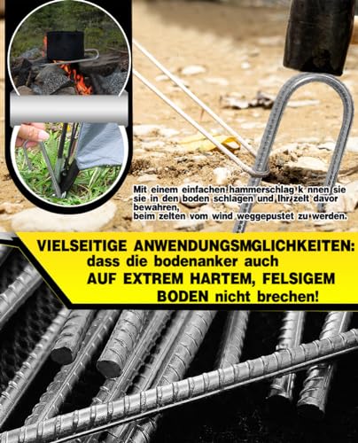 Bodenanker-Heringe Verzinkt - 8 Stück Erdanker Bodenanker - 30CM Stabil Zeltheringe Stahl Trampolin Befestigung für Garten, Camping, Angeln Abenteuer und Picknick Zelt (8) – Bild 5