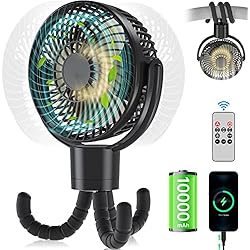 Ventilador Magiclick Oscilación 360° Ventilador de mesa Portatil de control remoto, Recargable, 10000 mAh, Mini Ventilador USB Silencioso con luz LED, 4 Niveles, Temporizador, Camping, 56H de Funcionamiento
