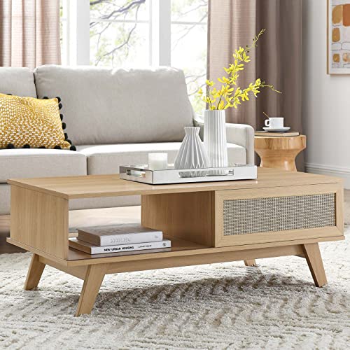 Modway Soma 43" Rattan Coffee Table, Oak #TOP1