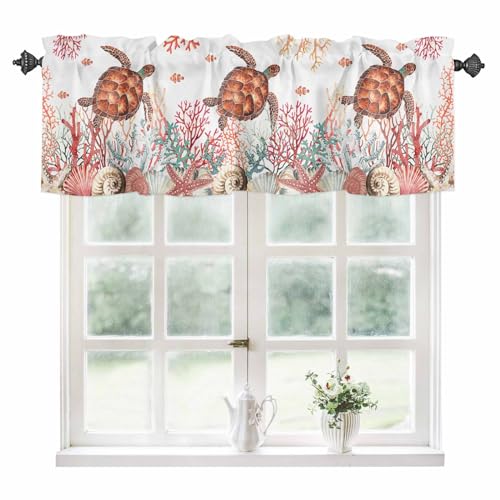 Image of SODIKA Kitchen Curtain Valance for Windows Nautical Theme Sea Turtle 1 Panel, 54 x 18 Inch Rod Pocket Valance Window Treatments Short Curtains for Bathroom Bedroom, Oceansoa67891, FBMSODK-20240420