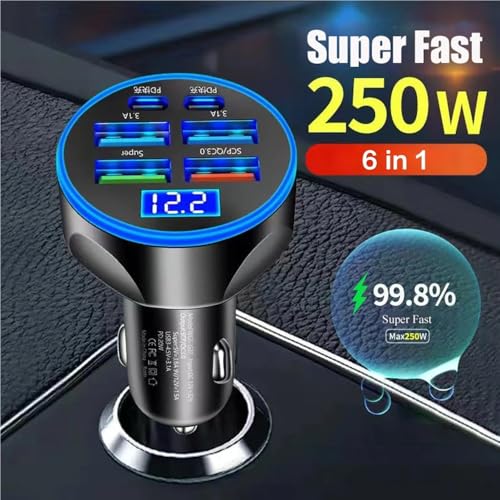 Cable USB PD tipo C con adaptador 6 en 1 para encendedor y pantalla QC de coche 2