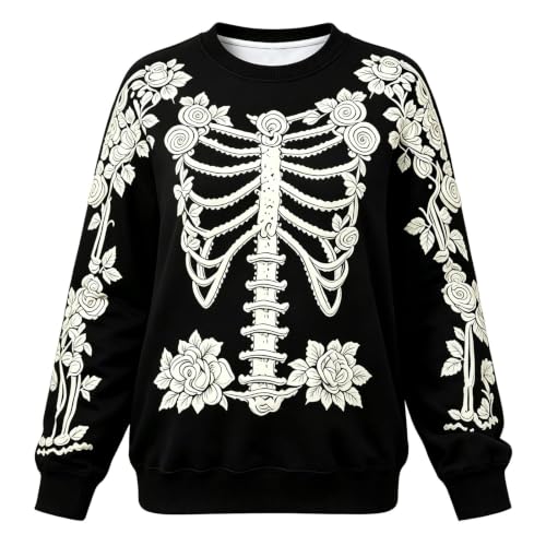 GAHIEDIM Skeleton Sweater,Halloween Sweaters for Women Skeleton Crewneck Knit Pullover Long Sleeve for Fall Casual Outfits Black 01 Large - image 4