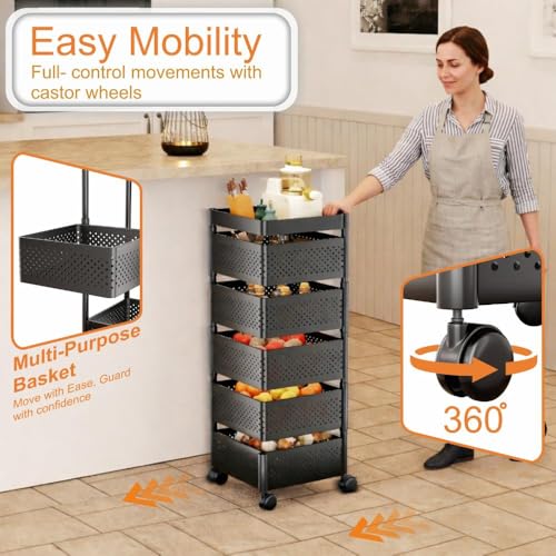 Nexanest 5 Tier Kitchen Storage Trolley with Wheels - Image 4