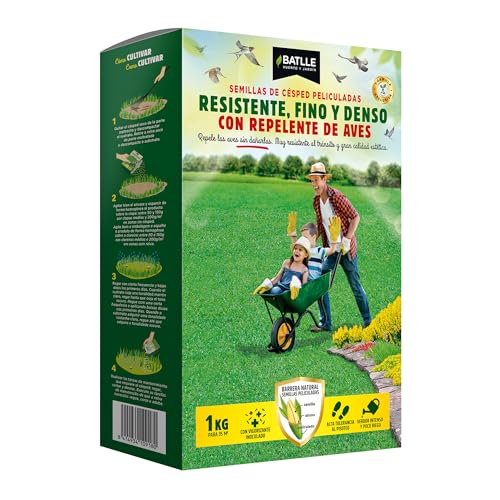 Semillas Batlle Semillas de Césped - Césped Resistente Fino Y Denso con Repelente de Aves 1kg - Batlle
