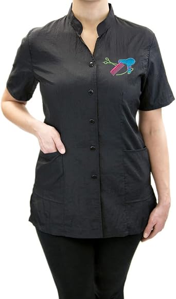CHARLENE Anna Jacket Short-Sleeve Salon Uniform DS Logo | Hair Stylist | Water-Repellant | Machine Wash | Snap Closure