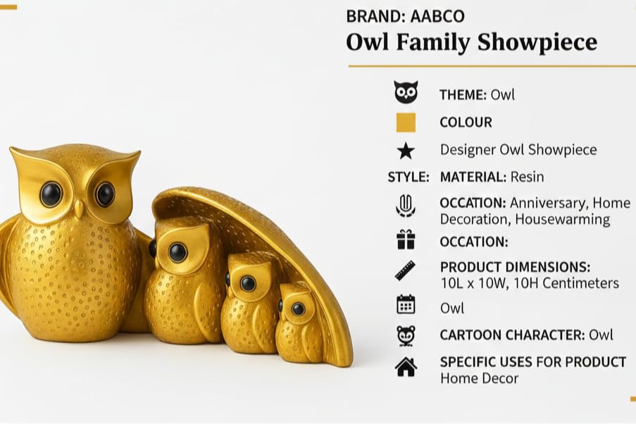 Image of Beautiful Owl Showpiece for Home & Office Decor | Owl Statue, Decorative Showpiece for Home & Office | Gift Item for Housewarming