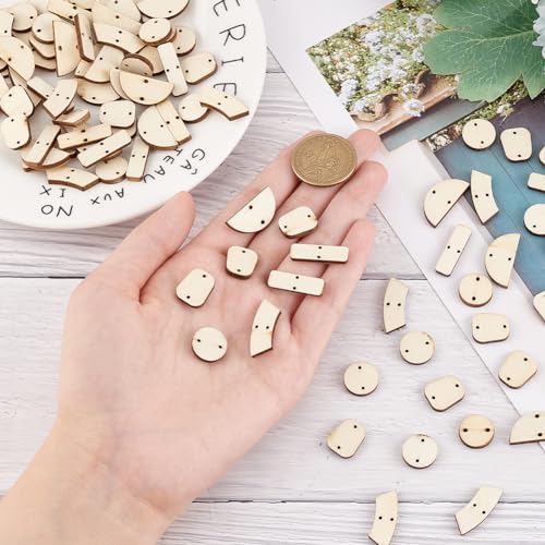 OLYCRAFT 100Pcs 5 Style Natural Wood Earring Blanks Wood Connector Pendants Geometric Undyed Wood Pendants Connectors Links with Double Hole for Bracelet Earring Necklace Jewelry Making DIY Crafts - Image 3