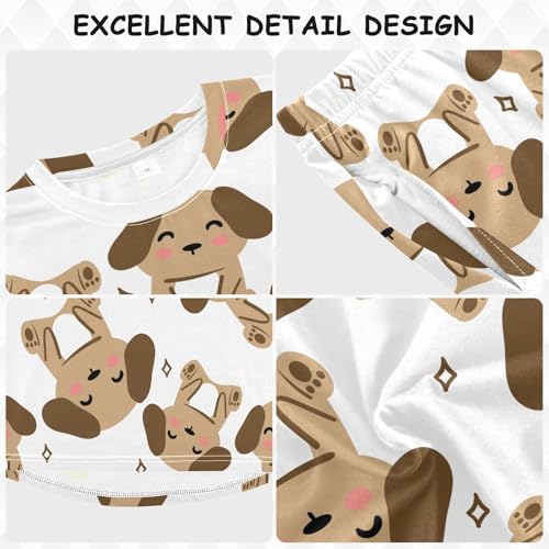 Long Sleeve Pajama Set for Girls Boys Kids,Cartoon Cute Dog Brown Comfy Nightwear Soft Loungewear,Family Matching PJs Underwear Set 6T3