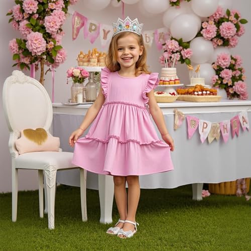 Little Bitty Toddler Girls Cotton Dress Summer Sleeveless Casual Printed Flared Dress 2-7 Years3