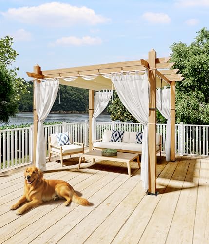 GarveeLife 10x10 ft Wood-Grain Aluminum Pergola with Canopy
