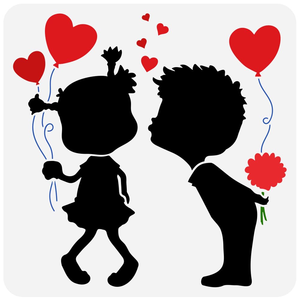FINGERINSPIRE Plantilla de plástico para pintar con diseño de corazón y amor, 30 x 30 cm, reutilizable, para decoración de boda, aniversario, día de San Valentín