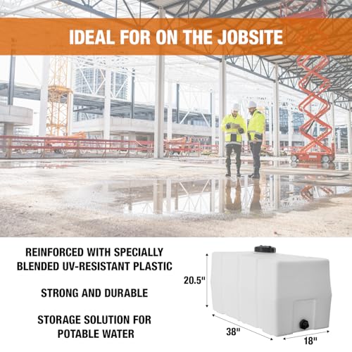 RomoTech 82123919 Horizontal Square Reservoir Water Tank, 50 Gallon, Made in USA, Natural Poly Tank for Non-Flammable Liquids, UV-Resistant, Ideal for Agricultural Use, RV Water Storage