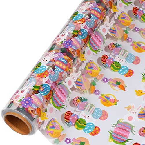 shareluck 100ft Easter Cellophane Wrap - Easter Cello Wrapping paper for Gift Baskets, Treat-Bunny & Eggs Cellophane. (100ft Long x 16” Wide)