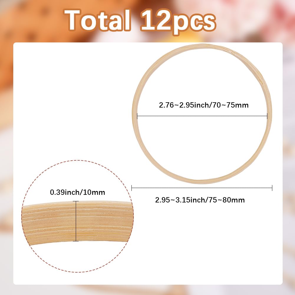 SUNNYCLUE 12Pcs Wood Macrame Hoops 8Cm/3.15Inch Bamboo Circles Natural Bamboo Floral Hoop Dreamcatcher Craft Ring Wooden Wreath Rings for DIY Wedding Wreath Wall Crafts Hanging Decoration Supplies