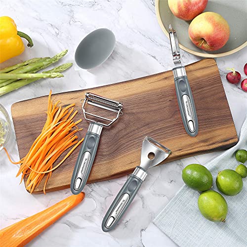 To Encounter Vegetable Peeler Set, Stainless Steel Peeler With Cleaning Brush, Set Of 4 Ultra Sharp Ergonomic Kitchen Gadget Set, Comfortable Handle (Grey) #TOP1