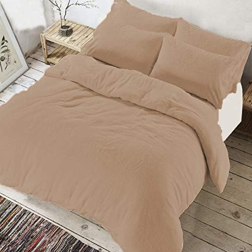 ARLINENS Teddy Bear Fleece Duvet Quilt cover, Super Soft Warm Cozy Bedding Set With Pillow Cases in single Double King Super king (Beige, Single)