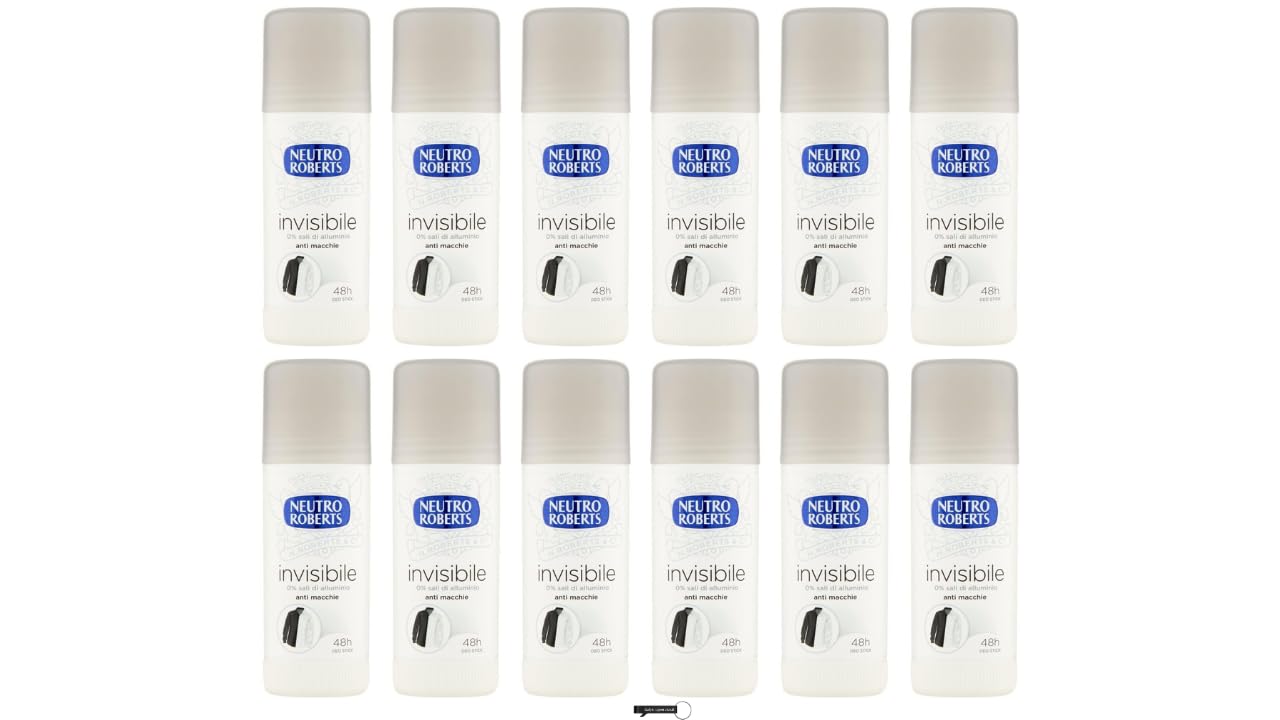Neutro Roberts Invisibile Deo Stick, 0% Aluminiumsalze, Anti-Flecken, 48h Schutz, 40 ml, 12er Pack,+ Italy shop Kostenloser Schlüsselanhänger