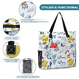 Glat Coberry Tote Bag for Women, Waterproof Canvas Beach Bag, Floral Travel Tote with Zipper Pockets 5144OIkhQcL. SS280