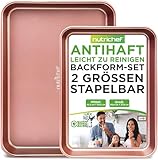 Nutrichef Backblech Set – 2-teilig, 40x28cm & 35.5x24.6cm, Antihaft, Stapelbar | Backform rechteckig & Kuchenform, PFOA-frei, Edelstahl, Spülmaschinenfest, Ideal für Kastenform & Brownie