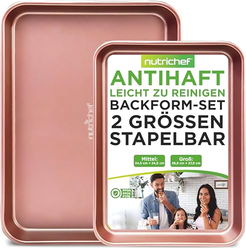 Nutrichef Backblech Set 2-teilig Antihaft 40x28cm + 35.5x24.6cm Roségold – Ofenfest bis 232°C | PFOA-frei | Stapelbar & Spülmaschinengeeignet Nutrichef Backblech Set 2-teilig Antihaft 40x28cm + 35.5x24.6cm Roségold – Ofenfest bis 232°C | PFOA-frei | Stapelbar & Spülmaschinengeeignet