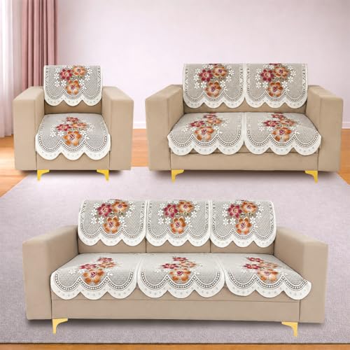 Image of Homerz Premium 'Surya Series' Sofa Cover | Stylish Sofa Protector | Net Fabric | Anti-Stain & Washable Slip Cover Exact Size Antislip (Exclusive Rust, 6 (3+2+1) Seater, Seat Cover with Backrest)