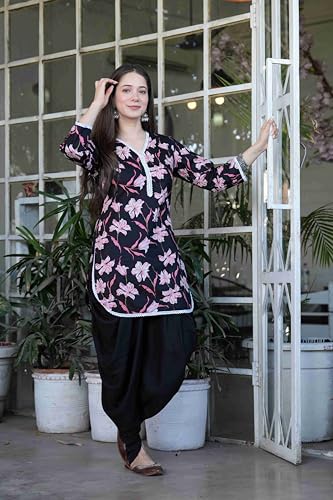 Image of Floral Print Cotton Kurta and Dhoti Set for Women Designer