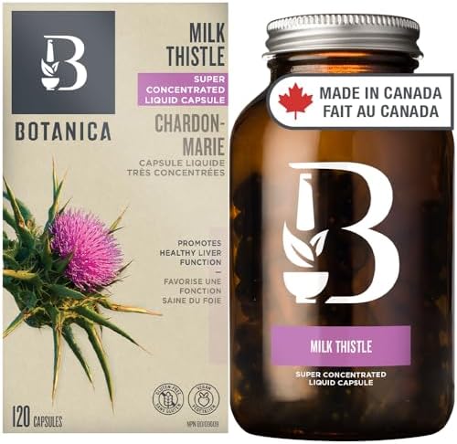 Botanica Milk Thistle Super Concentrated Liquid Capsules, 4500 mg dry herb equivalent, Promotes Healthy Liver Function & Detoxification, Antioxidant Natural Herb Extract Remedy, Non-GMO, Vegan, Gluten Free, 120 Capsules, 120 day supply