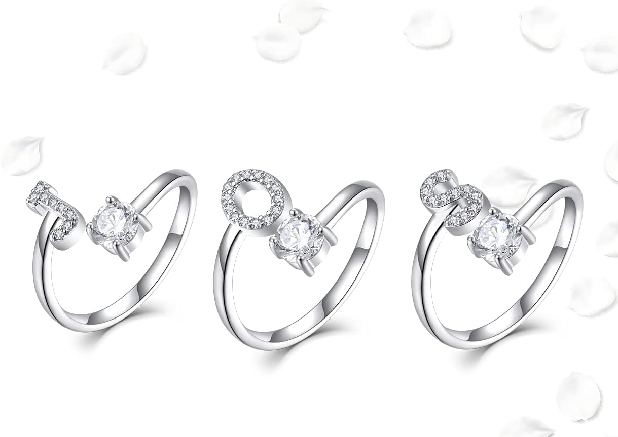 STARCHENIE Adjustable Initial Ring for Women 925 Sterling Silver Letters A-Z 26 Alphabet Rings Size 7 - Image 4