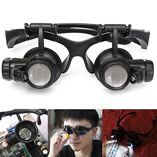 Image of Watch Repair Jewelers Magnifying Glasses Loupe with 4 Lenses, LED Light for Watch, Jewelry, Smartphone, Tablet, Laptop, Drone Electronics Repair 10X /15X /20X /25X Zoom Incl. Manual and Strap