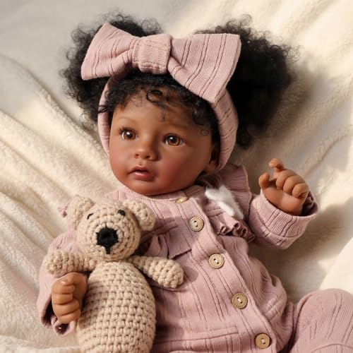 Muñeca Reborn Negra Realista 20 Pulgadas Cuerpo de Tela miniatura 3