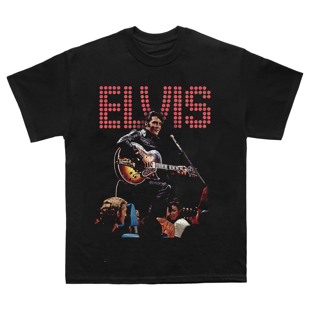Elvis Presley Unisex Black Sony -Adult Official Merch Guitar Stage T-Shirt, Xl