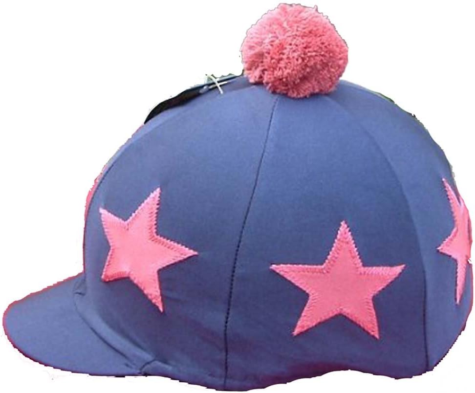 Equestrian-Horse Riding navy Hat cover with red star design and pom pom by Fusions