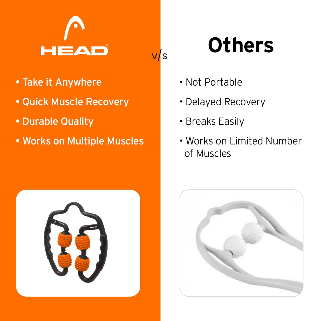 HEAD Dual Massage Roller | Foam Roller For Neck Pain Relief | Massage Roller for Exercise Gym | Leg, Neck, Waist, Arm, Elbow, Calf Massager | Fitness Equipment | Four Acupressure Wheels-Black & Orange HEAD Dual Massage Roller | Foam Roller For Neck Pain Relief | Massage Roller for Exercise Gym | Leg, Neck, Waist, Arm, Elbow, Calf Massager | Fitness Equipment | Four Acupressure Wheels-Black & Orange