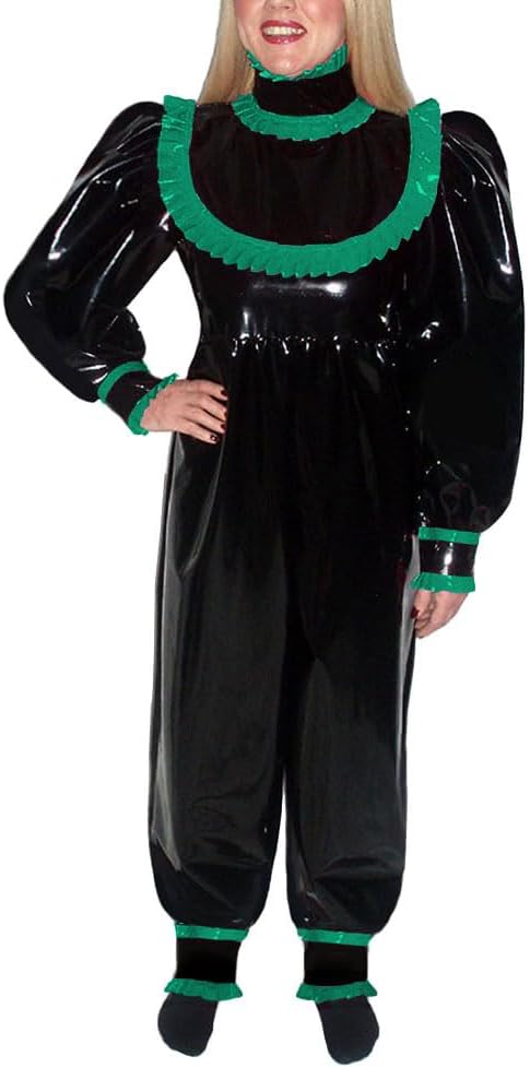 Patent Leather Ruffles Overalls for Sissy Men Crossdresser PVC Faux Latex Loose Jumpsuit