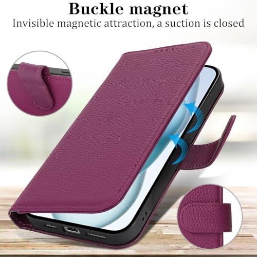 Coque iPhone 15 en cuir véritable premium rose violet