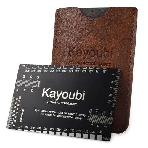 KAYOUBI Guitar Accessories Action Gauge – Matte Black Stainless Steel String Height Ruler with Dual Metric & Imperial Scales, Smooth Edges & Protective PU Case for Acoustic, Electric Guitars & Bass