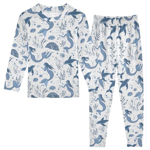 ALAZA Mermaid Dolphin Seashell 2 Piece Pajama Set Long Sleeve Top and Pants Sleepwear Unisex