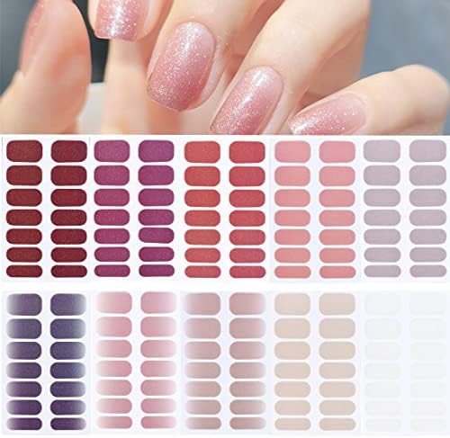G-J Nail Polish Strips Stickers Elegant Glitter Solid Color Nail Wraps Stickers Self-Adhesive Nail Decals Kit with Nail File As Mother's Day Gifts for Women Mothers Manicure Tips(10 Sheets)