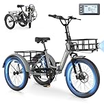 SUNYRISY E Bike Dreirad für Erwachsene Klapprad, 20" Herren Damen Mit 36V 20AH Akku Elektro Dreirad Fahrrad, 250W Motor Elektrofahrrad 45 NM Geschwindigkeit 25 KM/H E-Bike Mit Großer Korb