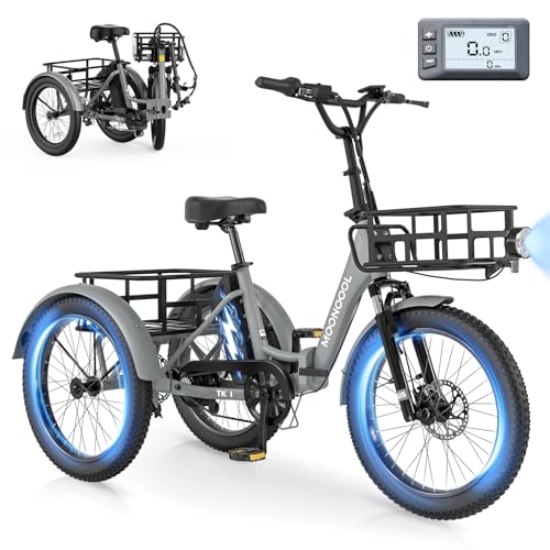SUNYRISY Electric Tricycle for Adults, 20" Folding Electric Trike E-Bike for Men and Women with 36V 20AH Removable Battery, 250W 45NM 3 Wheels E-Bicycle with Large Basket