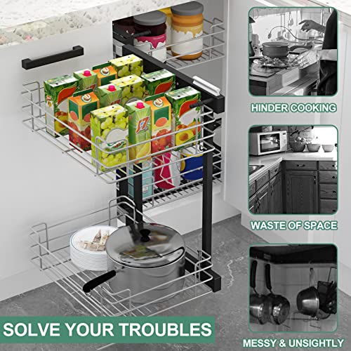 Meuble d'angle avec 4 paniers de rangement chromés – Organiseur de cuisine pour canettes, casseroles, poêles – Ouverture à gauche ou à droite